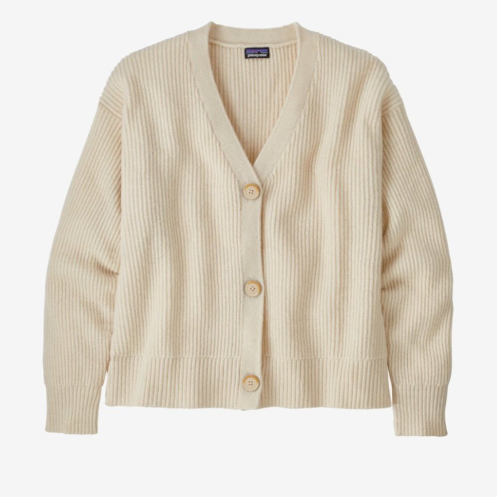 Patagonia Size Small Recycled Wool Cardigan in Dyno White